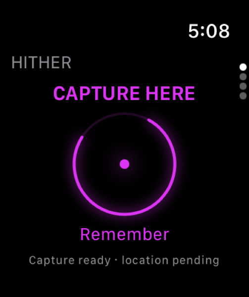 HITHER capture screen on Apple Watch